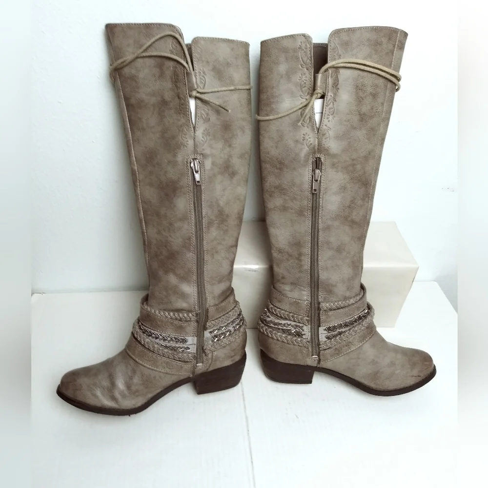 Not Rated Size 6 Gray Stone Knee High Boots Women's Side Zip Western Casual